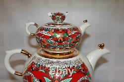 Russian Imperial Lomonosov Porcelain set TWO Teapots Small, BIG Rooster Cockerel