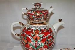 Russian Imperial Lomonosov Porcelain set TWO Teapots Small, BIG Rooster Cockerel