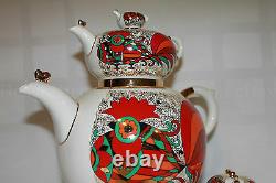 Russian Imperial Lomonosov Porcelain set TWO Teapots Small, BIG Rooster Cockerel