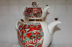 Russian Imperial Lomonosov Porcelain set TWO Teapots Small, BIG Rooster Cockerel