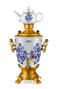 Russian Modern Electric Samovar Teapot Set Gzhel Art Design Tea Kettle Teakettle