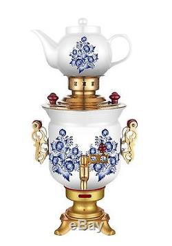 Russian Modern Electric Samovar Teapot Set Gzhel Design Tea Kettle Teakettle