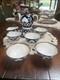 Russian Porcelain Uzbekistan 9 Piece Floral Tea Pot & Bowls Cobalt Blue & Gold H