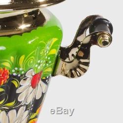 Russian Samovar Teapot Tray Set US Compatible 110 V Daisies Green Spring Summer