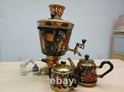 Russian Traditional Hand-painted Electric Samovar Set/teapot/sugar Bowl Metal