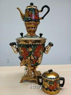 Russian Traditional Hand-painted Electric Samovar Set/teapot/sugar Bowl Metal