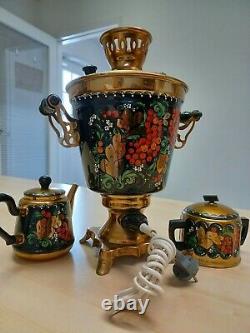 Russian Traditional Hand-painted Electric Samovar Set/teapot/sugar Bowl Metal