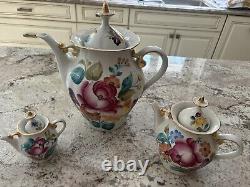 Russian Vintage Porcelain Soviet Floral Teapot Set of 3 Large One Is 30 cm