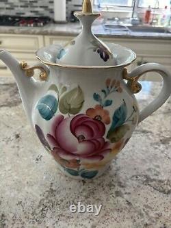 Russian Vintage Porcelain Soviet Floral Teapot Set of 3 Large One Is 30 cm
