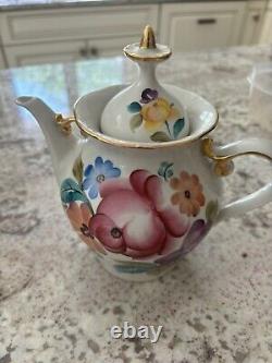 Russian Vintage Porcelain Soviet Floral Teapot Set of 3 Large One Is 30 cm