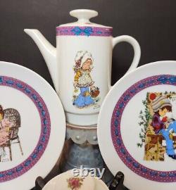 SARAH KAY Valentine Tea Set for 4 Plate Cup Saucer Coffee Pot Sugar Bowl RARE