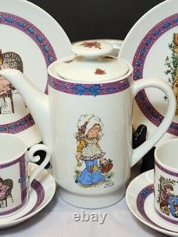 SARAH KAY Valentine Tea Set for 4 Plate Cup Saucer Coffee Pot Sugar Bowl RARE