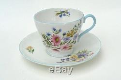 SHELLEY 14pc TEA-FOR-2 SET WITH TEA POT PRETTY WILD FLOWERS PALE BLUE TRIM 13668