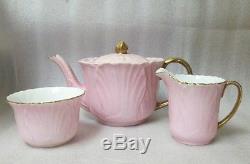 SHELLEY 2nd #8971 Pink Oleander Tea Set Pot 4 Cups Saucers Cream Sugar RARE SIZE