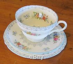 SHELLEY CROCHET TEA SET=BLUE TRIM=HENLEY SHAPE=1945-66=20 piece=Teapot=6 Trio's