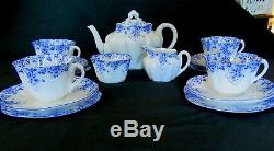 SHELLEY Dainty Blue Tea Set 16 Pcs Teapot Cups Saucers Plates Cream Sugar