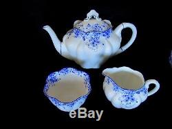 SHELLEY Dainty Blue Tea Set 16 Pcs Teapot Cups Saucers Plates Cream Sugar