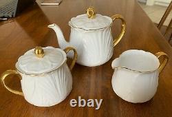 SHELLEY FINE BONE CHINA OLEANDER Antique Creamer Sugar Holder & Teapot Set
