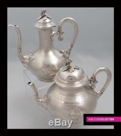 SMALL ANTIQUE 1890s FRENCH ALL STERLING SILVER TEA & COFFEE POT SET Napoleon III