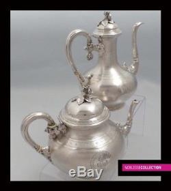 SMALL ANTIQUE 1890s FRENCH ALL STERLING SILVER TEA & COFFEE POT SET Napoleon III