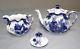 S & T Rs Prussia Flow Blue Gold Teapot, Creamer & Sugar Bowl Lid Set Vtg Antique