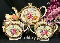 Sadler Barrel Shape Floral 3 Piece Tea set Includes Teapot Milk Jug Sugar Bowl
