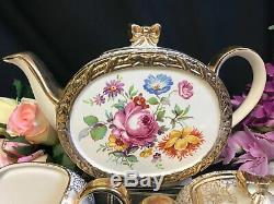 Sadler Barrel Shape Floral 3 Piece Tea set Includes Teapot Milk Jug Sugar Bowl