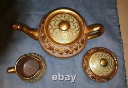 Sadler Pink Green and Gold Teapot, Cream and Sugar Set # 1558