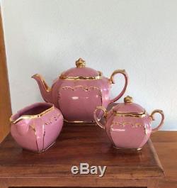 Sadler Pink Speckled and Gold trim Set, Teapot, Sugar Bowl, and Milk Jug