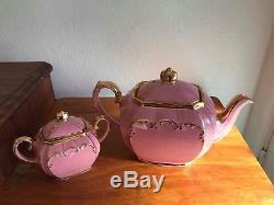 Sadler Pink Speckled and Gold trim Set, Teapot, Sugar Bowl, and Milk Jug