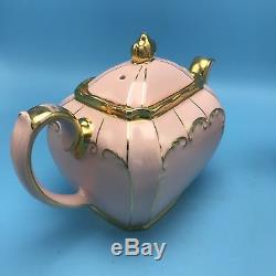 Sadler Pink Tea Set Cube Teapot Lidded Sugar Creamer Gold Trim 7 x10 1922