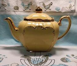 Sadler Yellow Gold Gilded Cube Teapot 1922 Made In England Antique Rare Nice