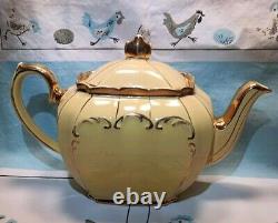 Sadler Yellow Gold Gilded Cube Teapot 1922 Made In England Antique Rare Nice