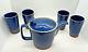 Saikai Japan Tea Set Cobalt Blue Glaze Brown Band Tea Pot & 4 Yunomi Cups
