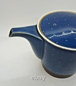 Saikai Japan Tea Set Cobalt Blue Glaze Brown Band Tea Pot & 4 Yunomi Cups