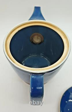 Saikai Japan Tea Set Cobalt Blue Glaze Brown Band Tea Pot & 4 Yunomi Cups
