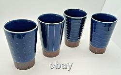 Saikai Japan Tea Set Cobalt Blue Glaze Brown Band Tea Pot & 4 Yunomi Cups