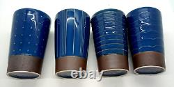 Saikai Japan Tea Set Cobalt Blue Glaze Brown Band Tea Pot & 4 Yunomi Cups
