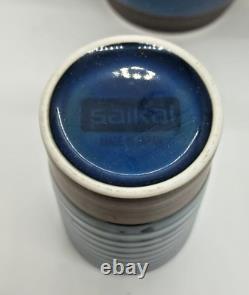 Saikai Japan Tea Set Cobalt Blue Glaze Brown Band Tea Pot & 4 Yunomi Cups