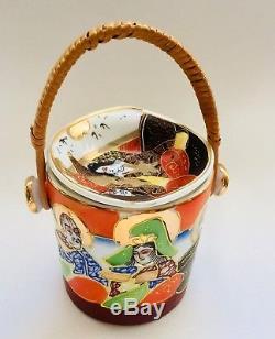 Satsuma Moriage Gilded Tea Set. Japanese Legendary Motifs of 7 Gods of Fortune