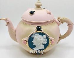 Schafer & Vater Pink Jasperware Portrait Cameo Teapot Cream Sugar C. 1896 Tea Set