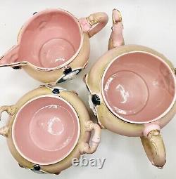 Schafer & Vater Pink Jasperware Portrait Cameo Teapot Cream Sugar C. 1896 Tea Set