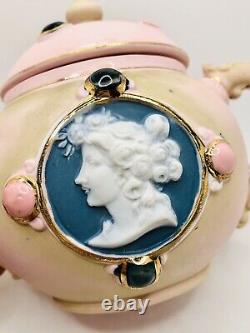 Schafer & Vater Pink Jasperware Portrait Cameo Teapot Cream Sugar C. 1896 Tea Set