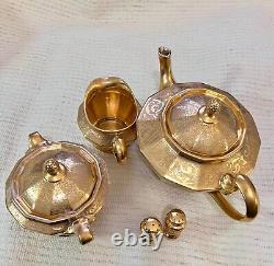 Schlaggenwald Gold China Painted Coffee Teapot Creamer & Sugar. Etc