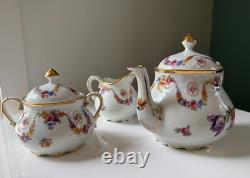 Schumann Bavaria Tea Set Dresdener Art Flowers Teapot, Sugar Bowl & Creamer