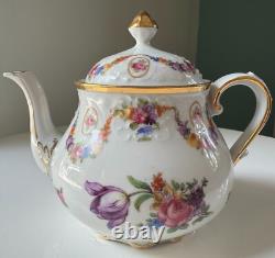 Schumann Bavaria Tea Set Dresdener Art Flowers Teapot, Sugar Bowl & Creamer