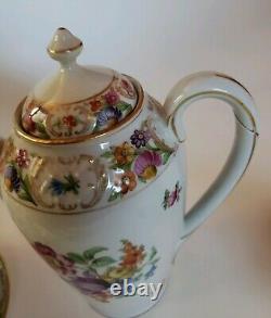 Schumann Dresden Empress Teapot Coffee Set Dresden Flowers Sugar Creamer Saucers