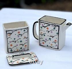 Set 3 Dorothy Hafner Tiffany 1981 Ceramic Confetti Teapot, Sugar, Creamer Signed