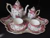 Set Antique 19th C Samson French Pink Shell Tray Teapot Creamer Cups Saucer 9 Pc