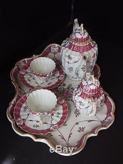 Set Antique 19th c Samson French Pink Shell Tray Teapot Creamer Cups Saucer 9 pc
